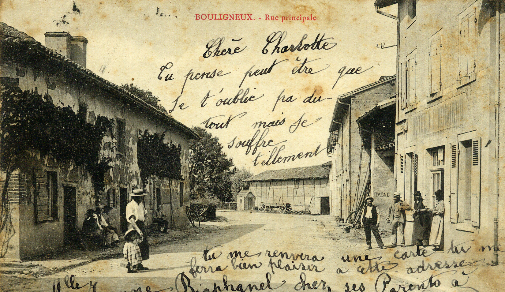Rue_centrale_6_GB.jpg - Rue centrale de Bouligneux dans la Dombes en 1908