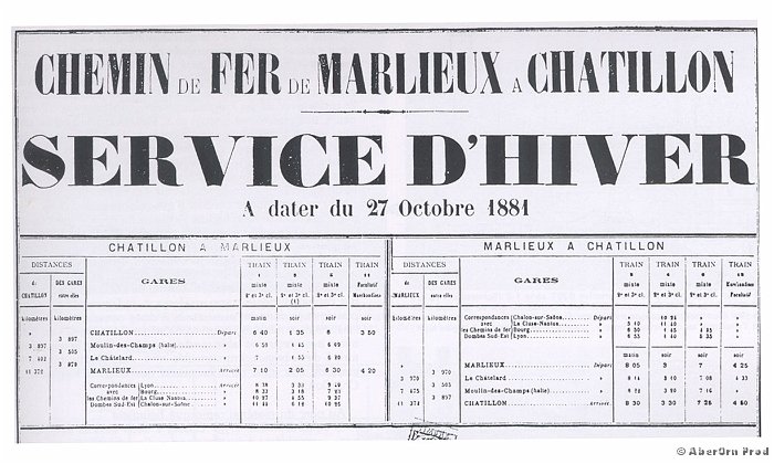 Horaires du chemin de fer de Marlieux à Chatillon sur Chalaronne